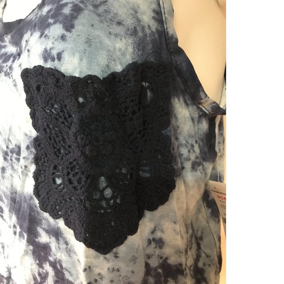 Ardene Tie Dye Blue White Embroidery crochet top tank blouse tunic shirt NWT - Picture 5 of 5